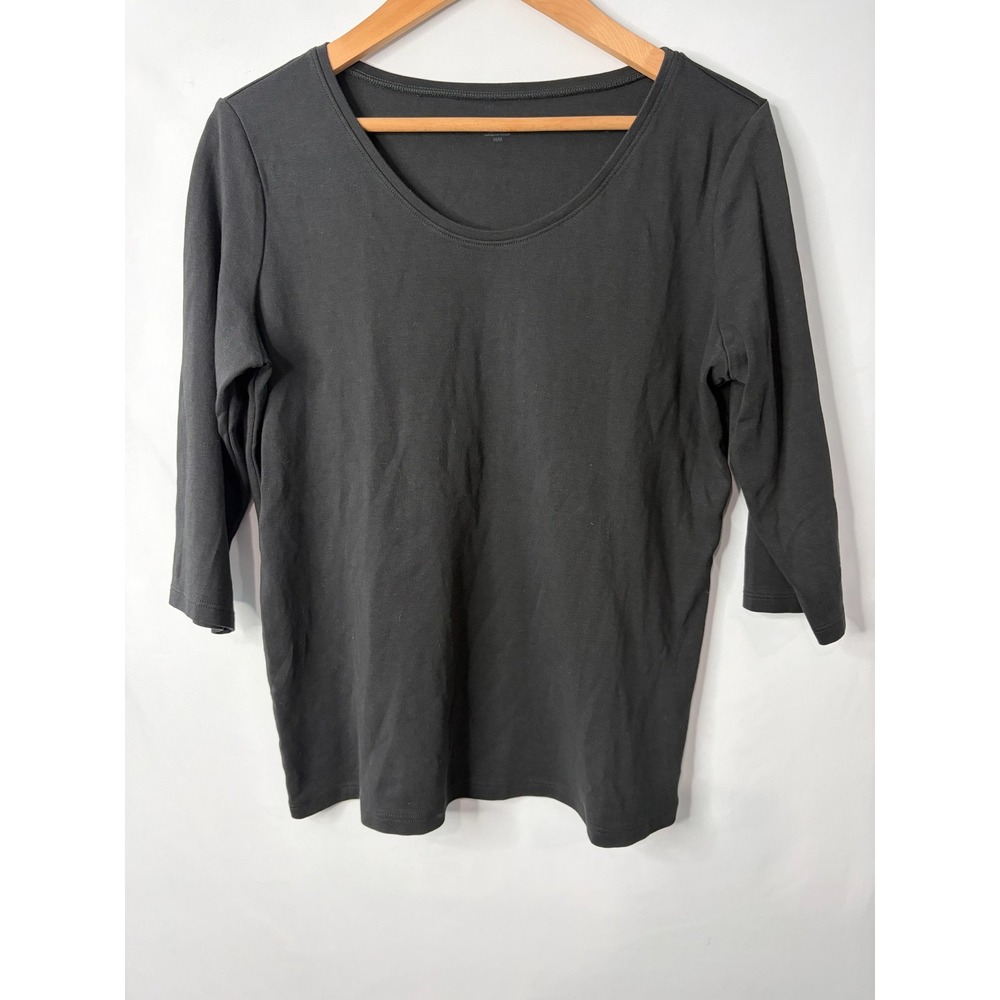 Eileen Fisher Black Organic Cotton Scoop Neck 3/4 Sleeve Top Sz M Minimalist Lux